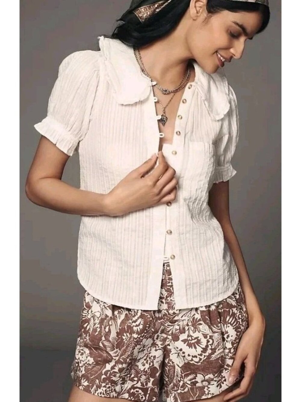 Anthropologie Pilcro Keira Blouse Victorian Puff Ruffle Sleeve Pocket 2X White
